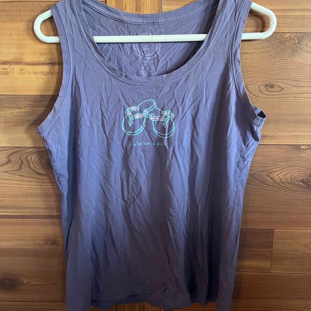 Life Is Good Purple Tank Top with Teal Graphic